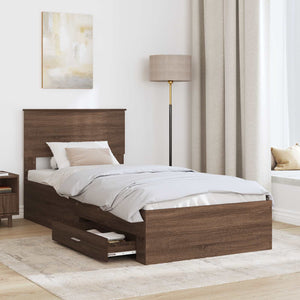 Sängram Brun Ek och Silver 100 x 200 cm Konstruerat trä