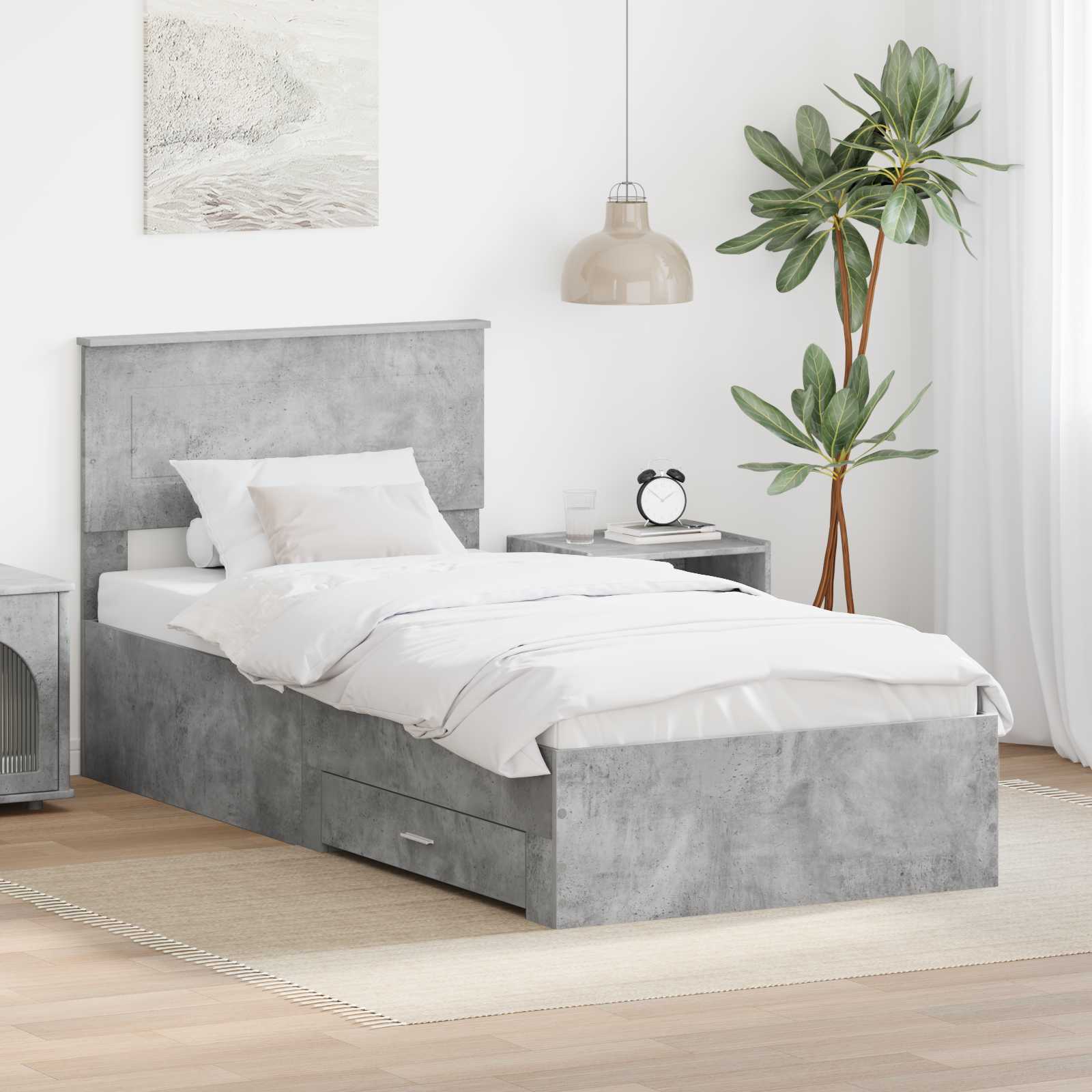 Sängram Betong Grå och Silver 75 x 190 cm Konstruerat trä