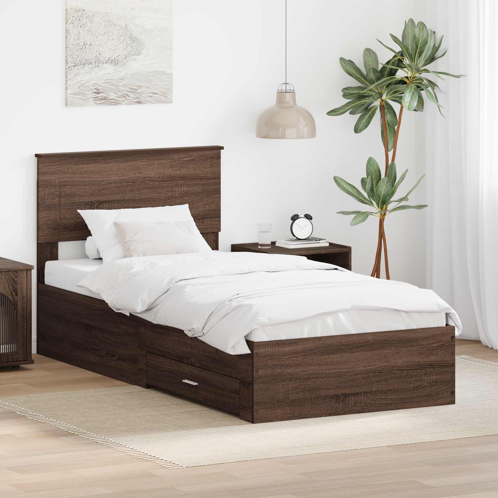Sängram med låda Brun Ek och Silver 75 x 190 cm Konstruerat trä