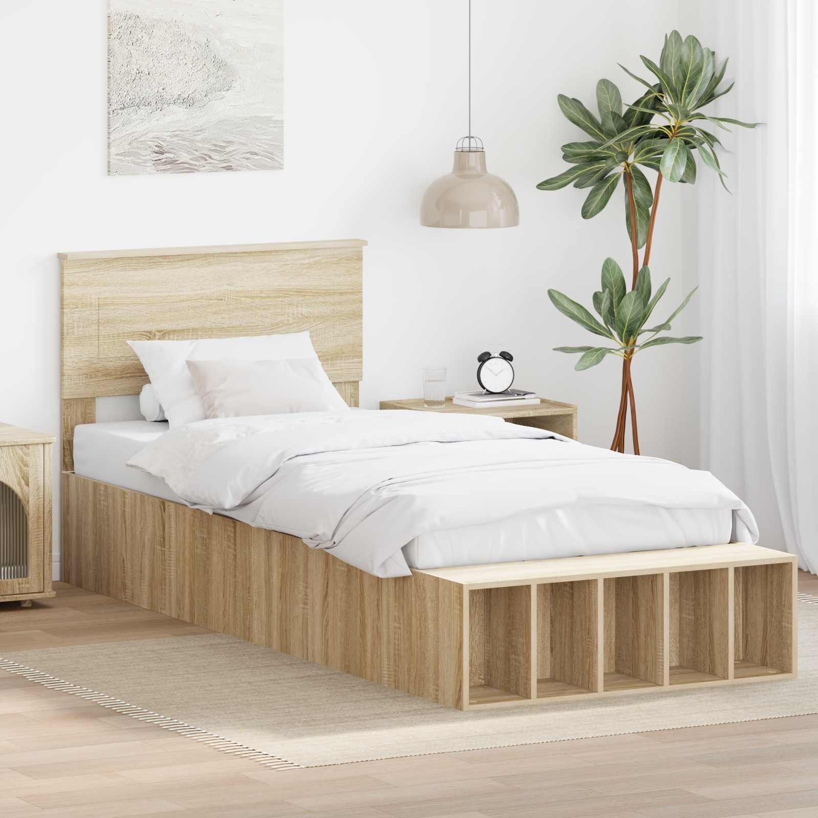 Sängram med hylla Sonoma-ek 90 x 200 cm Konstruerat trä