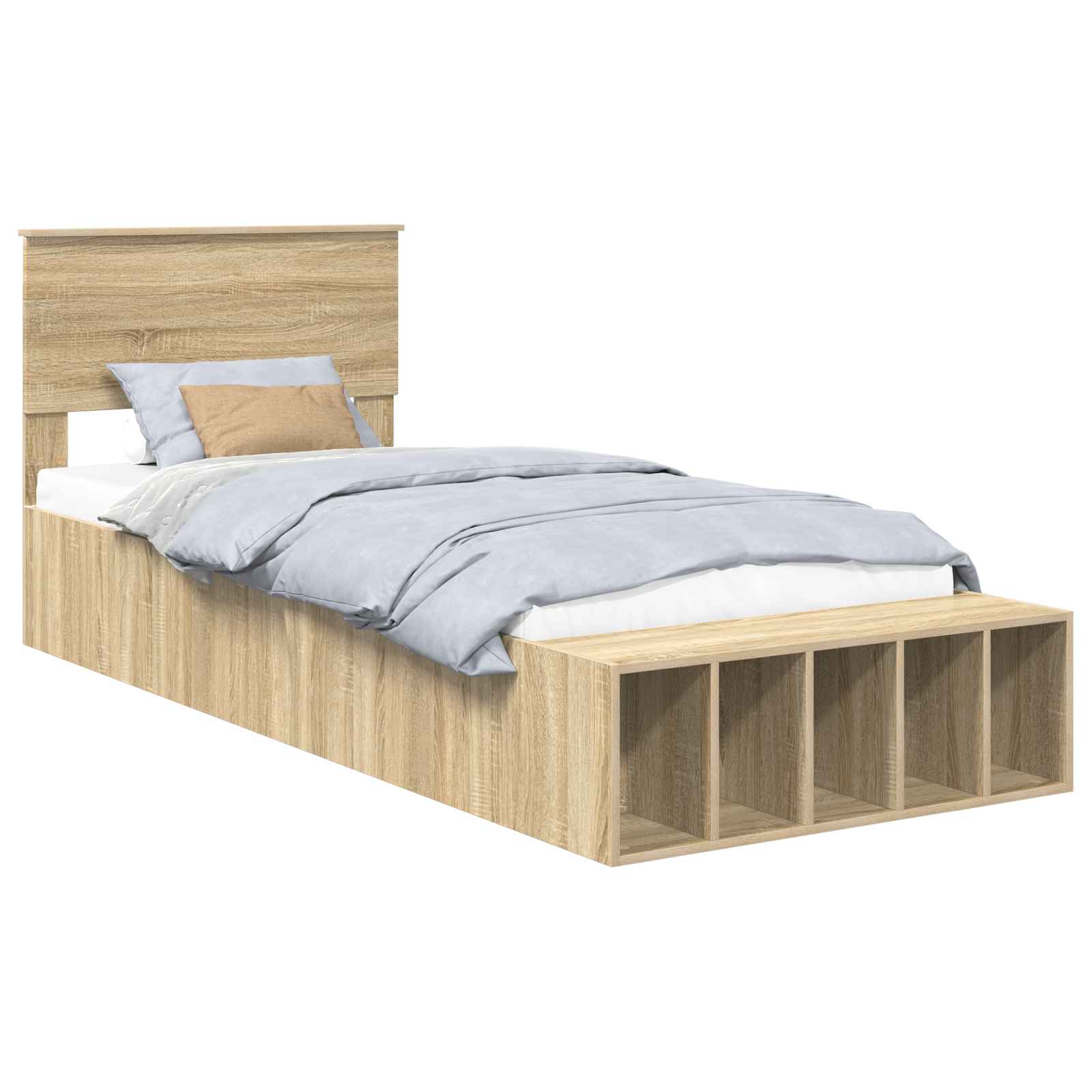 Sängram med hylla Sonoma-ek 90 x 200 cm Konstruerat trä
