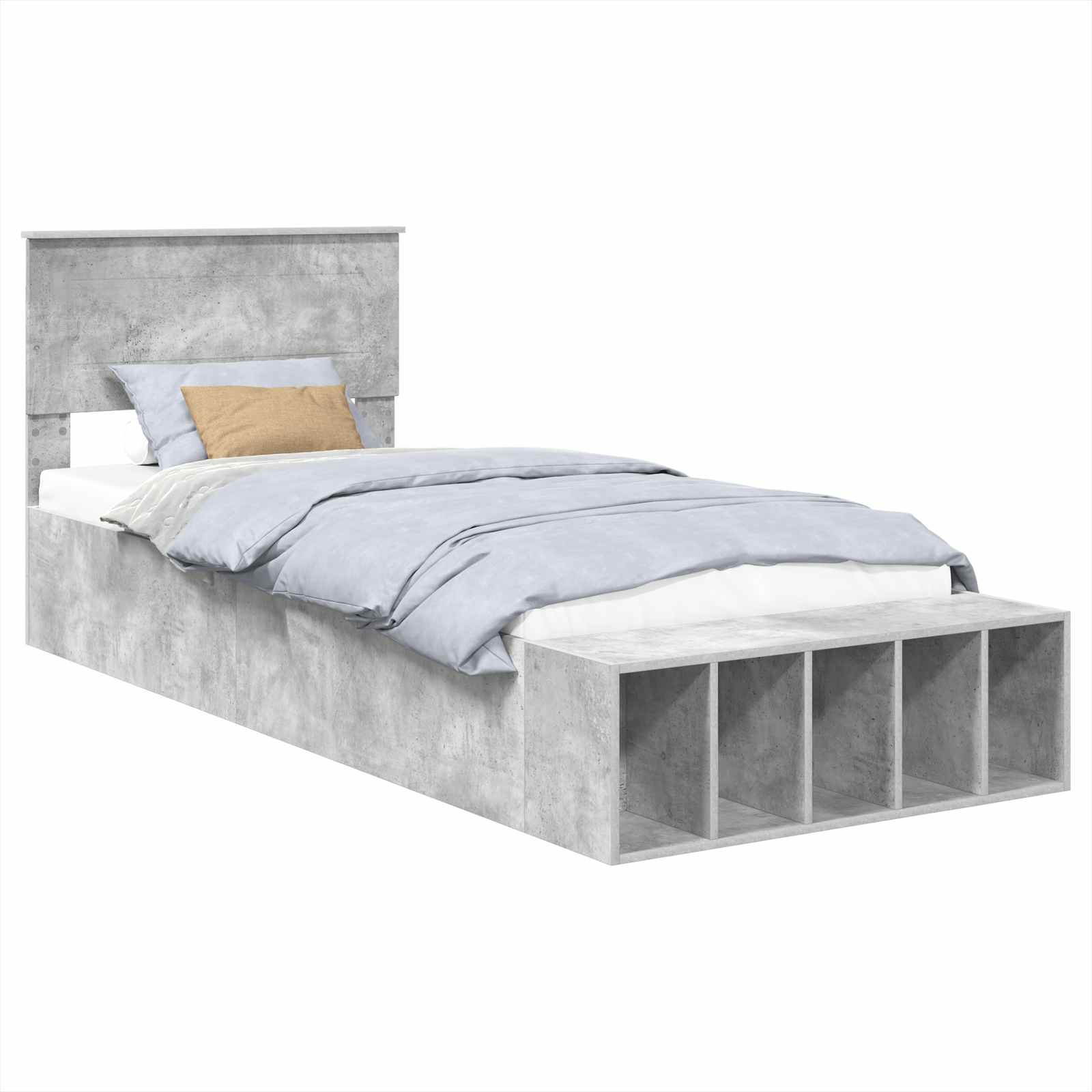 Sängram med hylla Betonggrå 70 x 190 cm Konstruerat trä