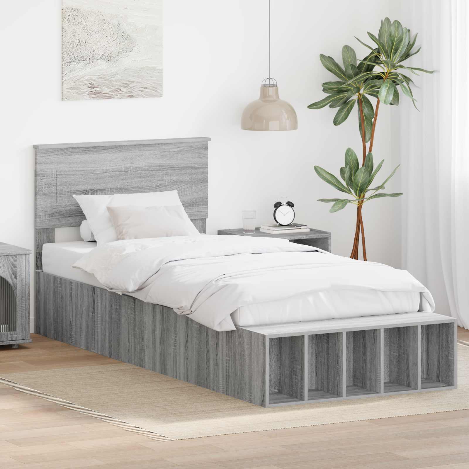 Sängram med hylla Grå Sonoma 75 x 190 cm Konstruerat trä