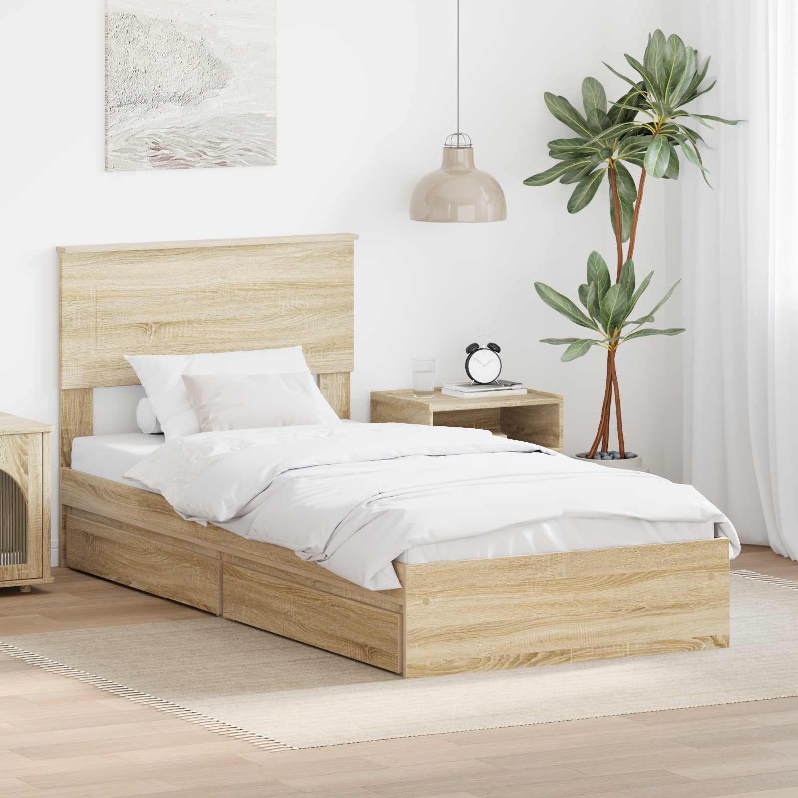 Förvaringssäng med låda Sonoma-ek 75 x 190 cm Konstruerat trä