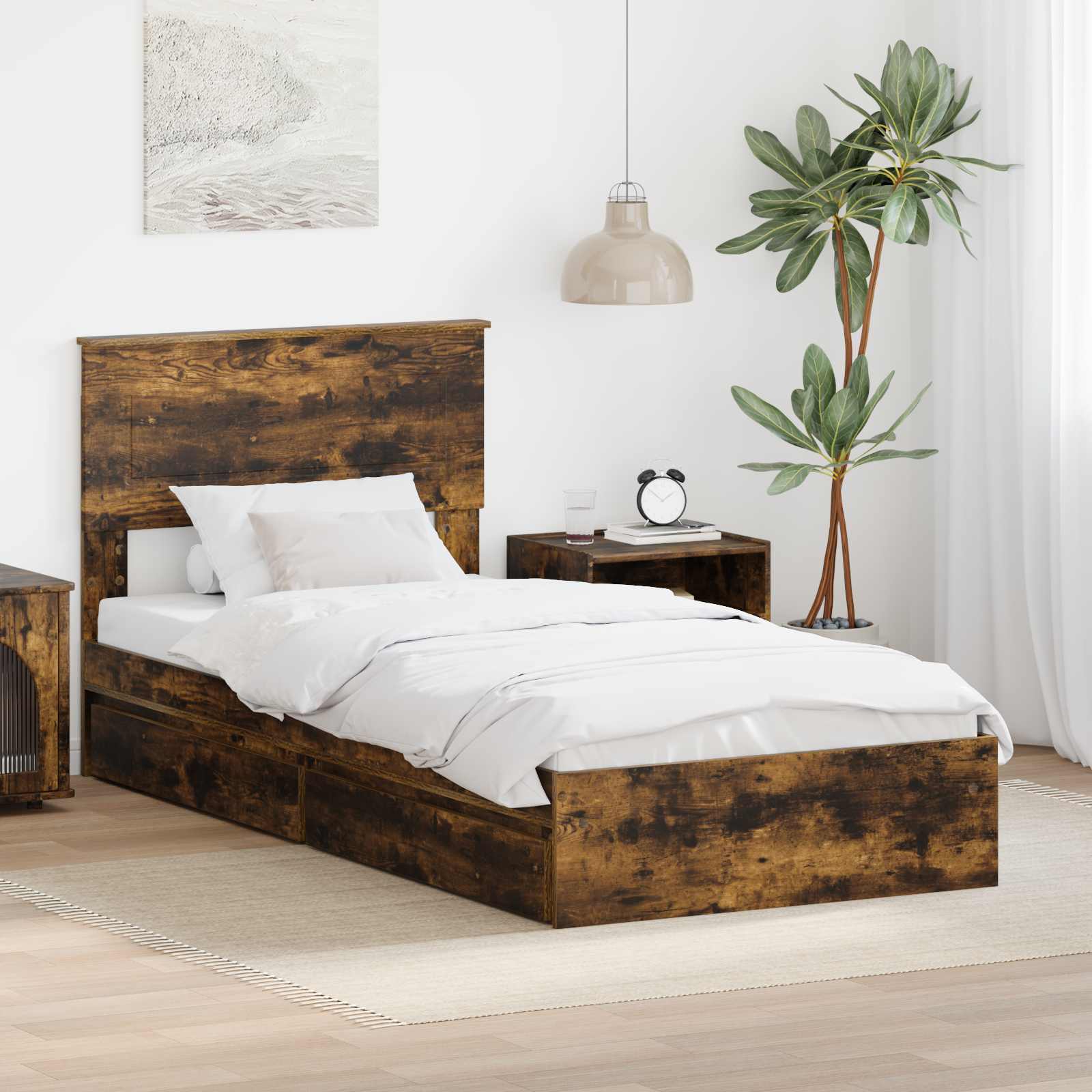 Förvaringssäng med låda Rökt ek 75 x 190 cm Konstruerat trä