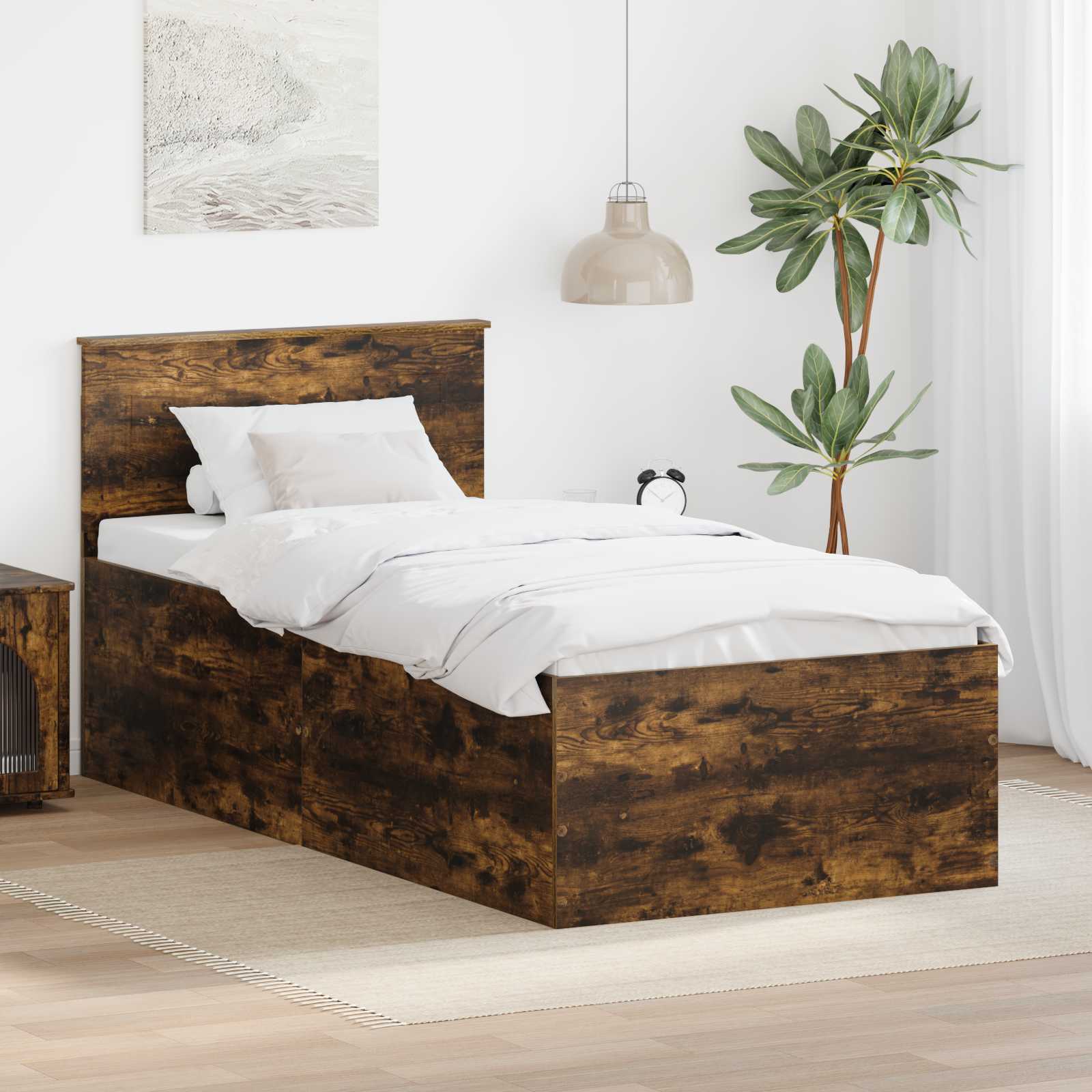 Sängram med huvudgavel Rökt ek 90 x 200 cm Konstruerat trä
