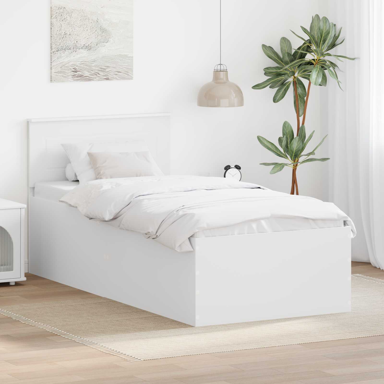 Sängram med huvudgavel Vit 75 x 190 cm Konstruerat trä