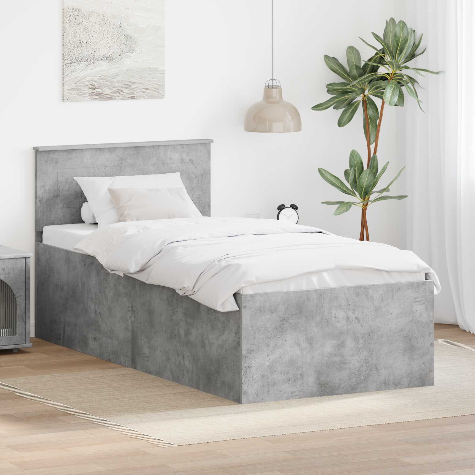 Sängram med huvudgavel Betonggrå 75 x 190 cm Konstruerat trä