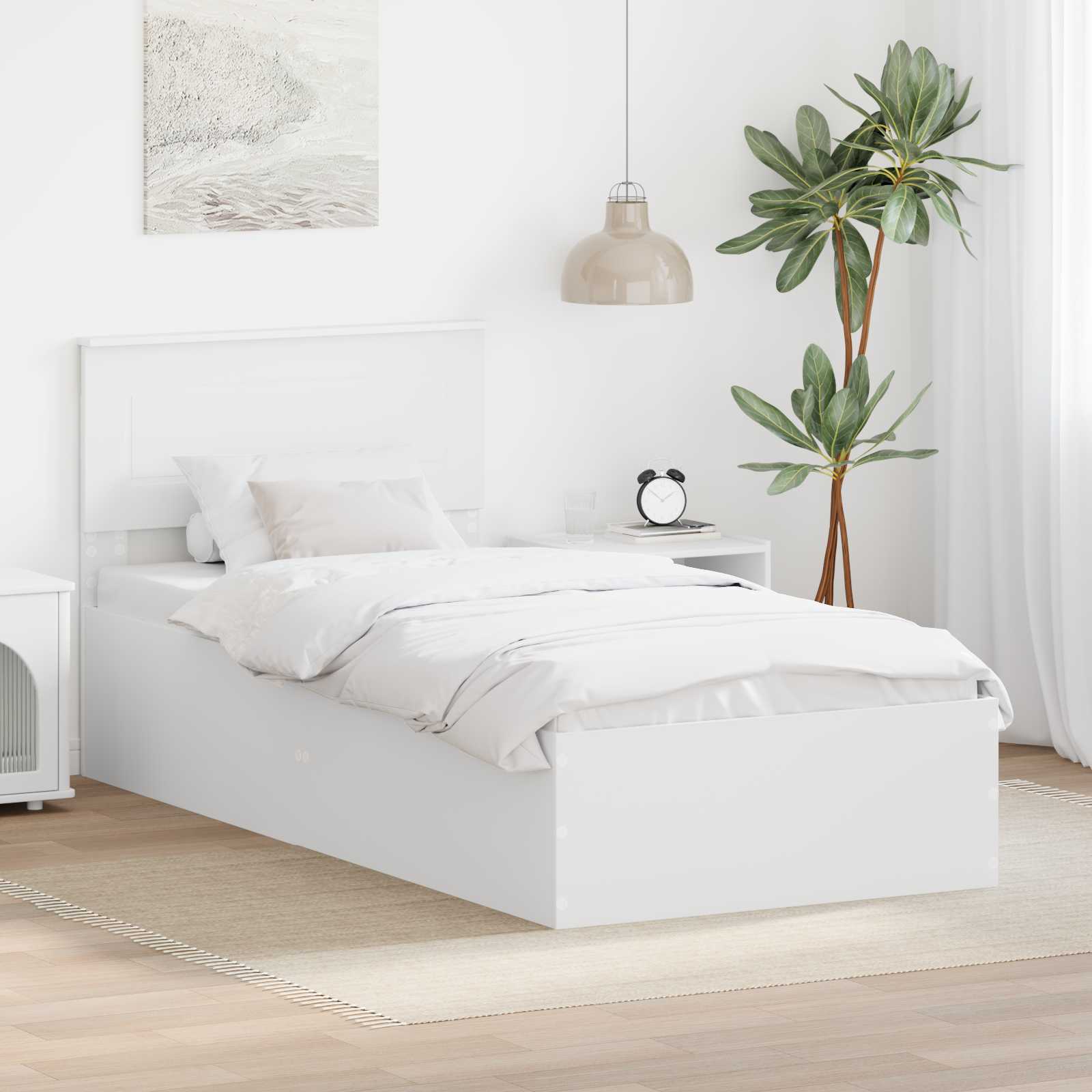 Sängram med huvudgavel Vit 90 x 190 cm Konstruerat trä