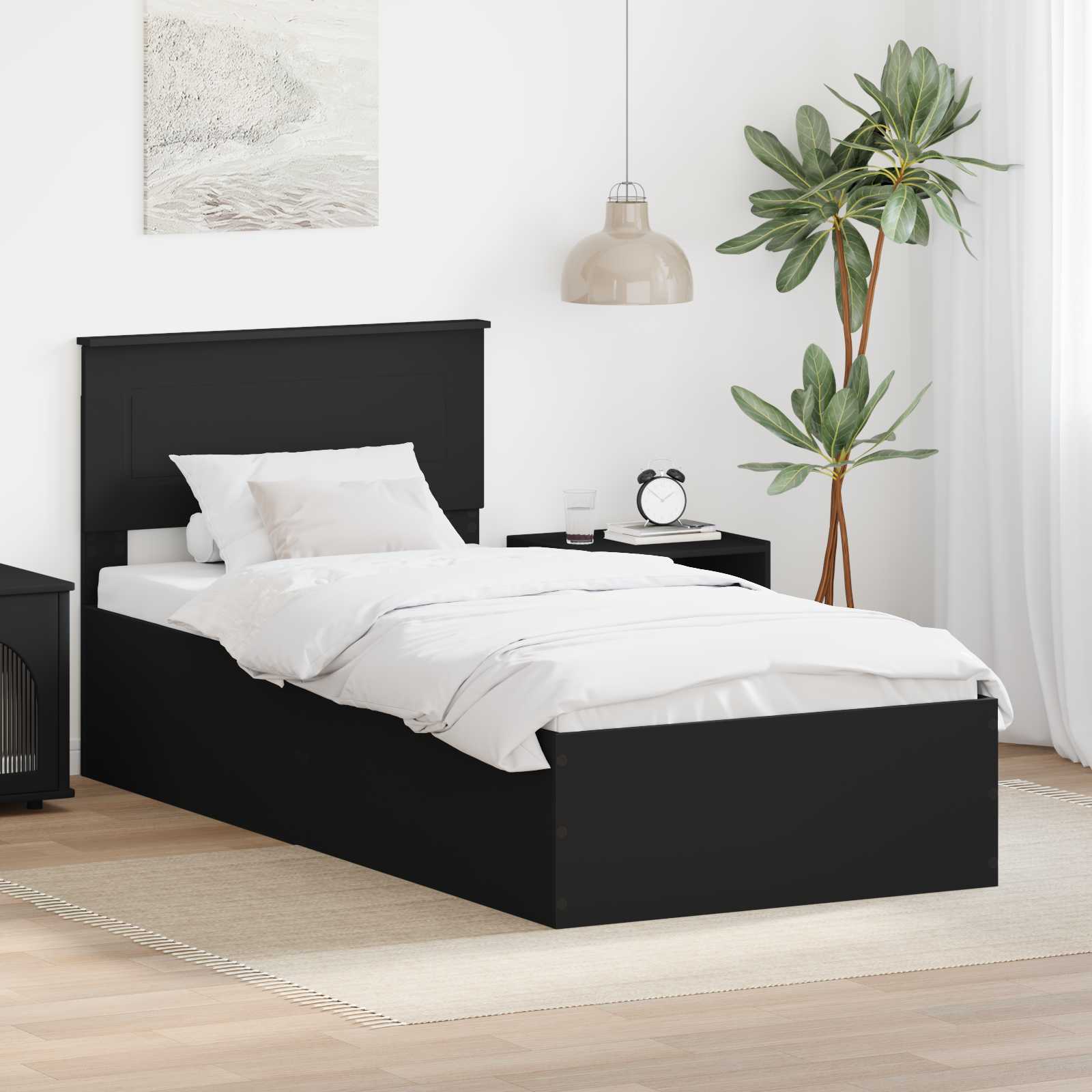 Sängram med huvudgavel Svart 75 x 190 cm Konstruerat trä