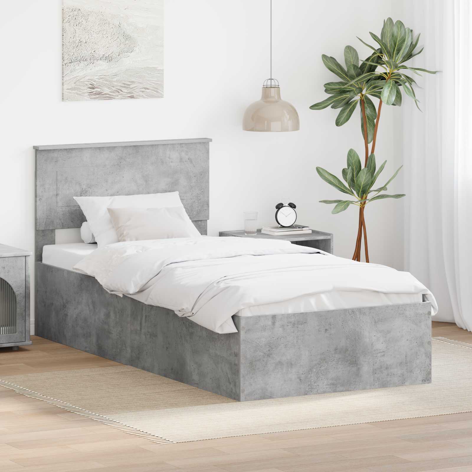 Sängram med huvudgavel Betonggrå 75 x 190 cm Konstruerat trä