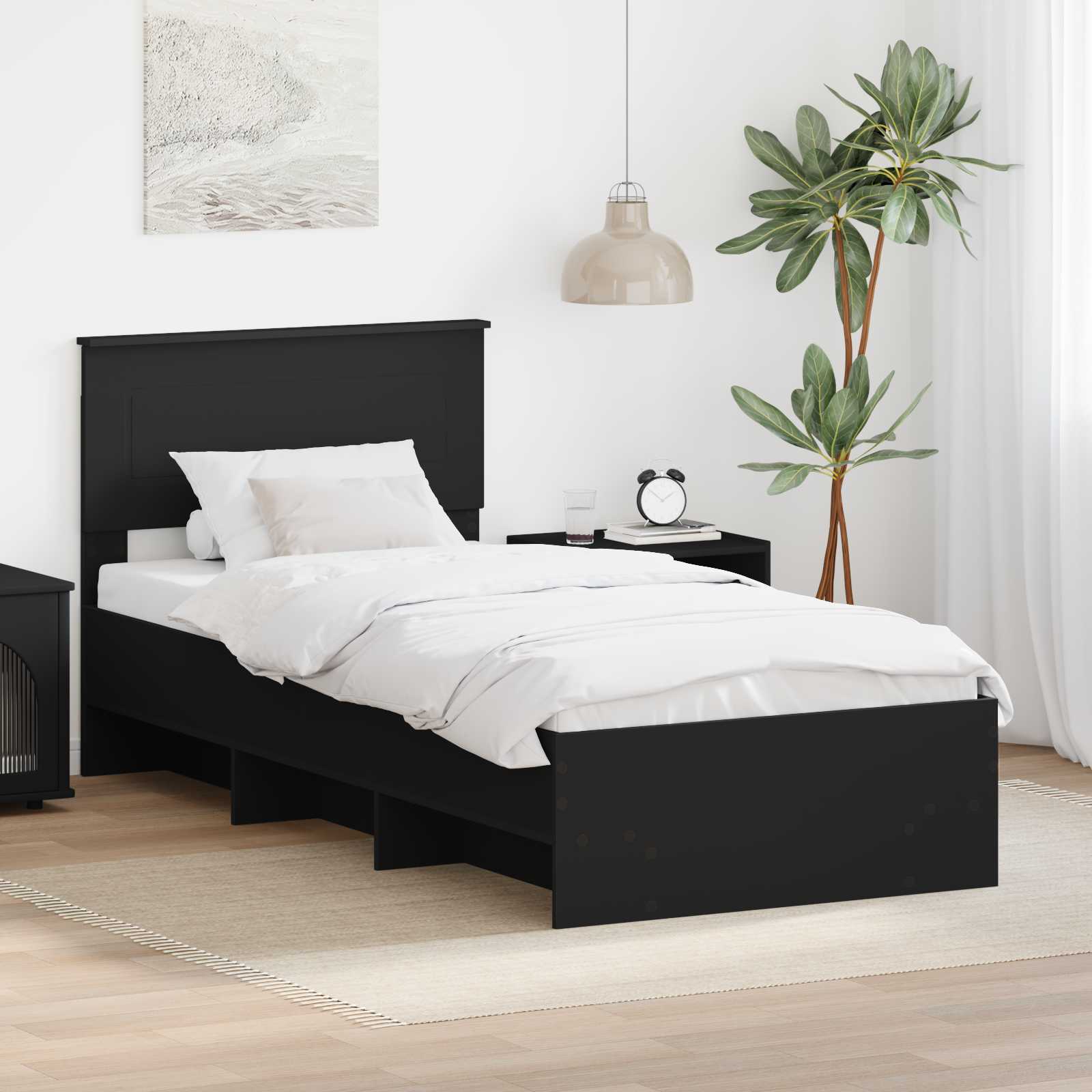 Sängram med huvudgavel Svart 80 x 200 cm Konstruerat trä
