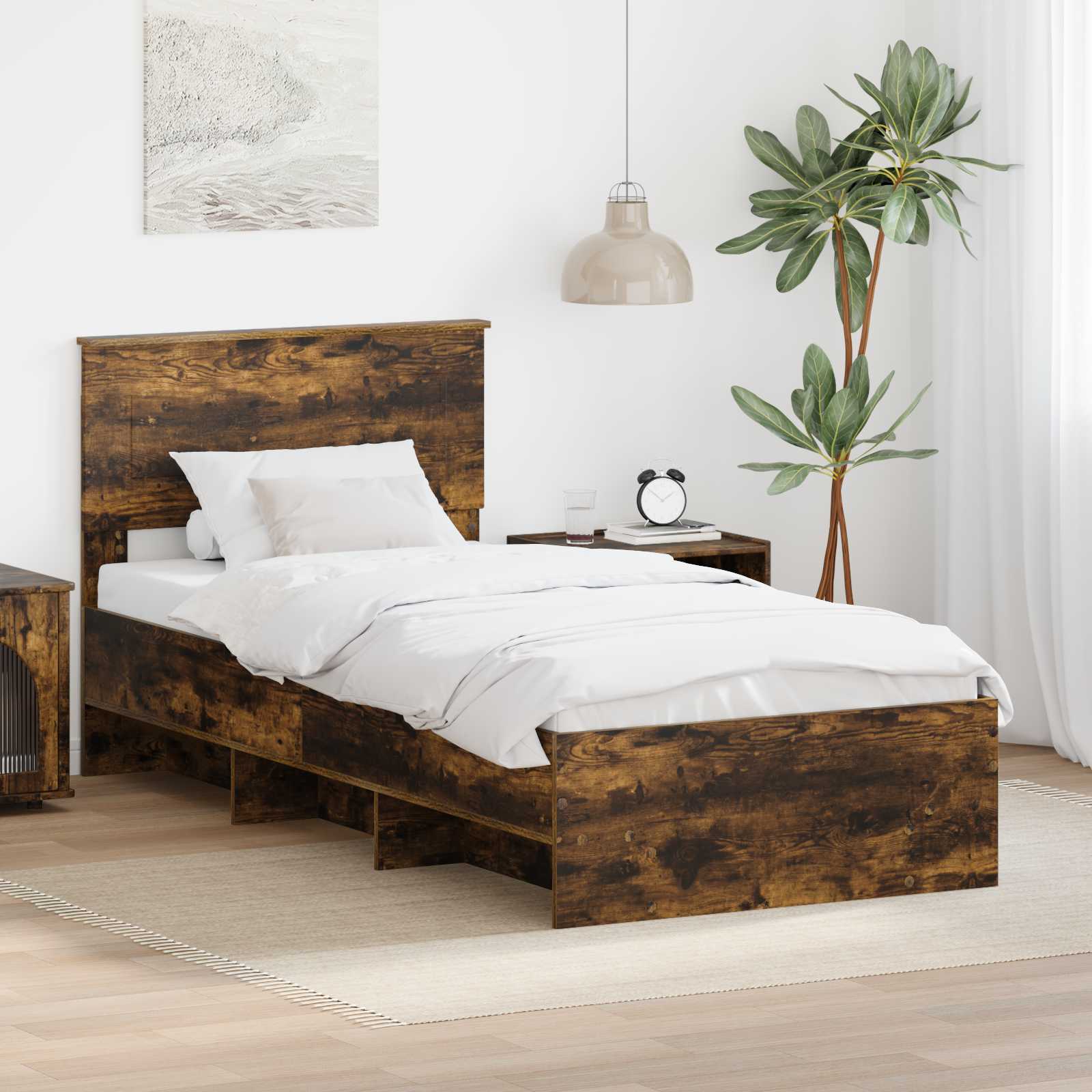Sängram med huvudgavel Rökt ek 80 x 200 cm Konstruerat trä
