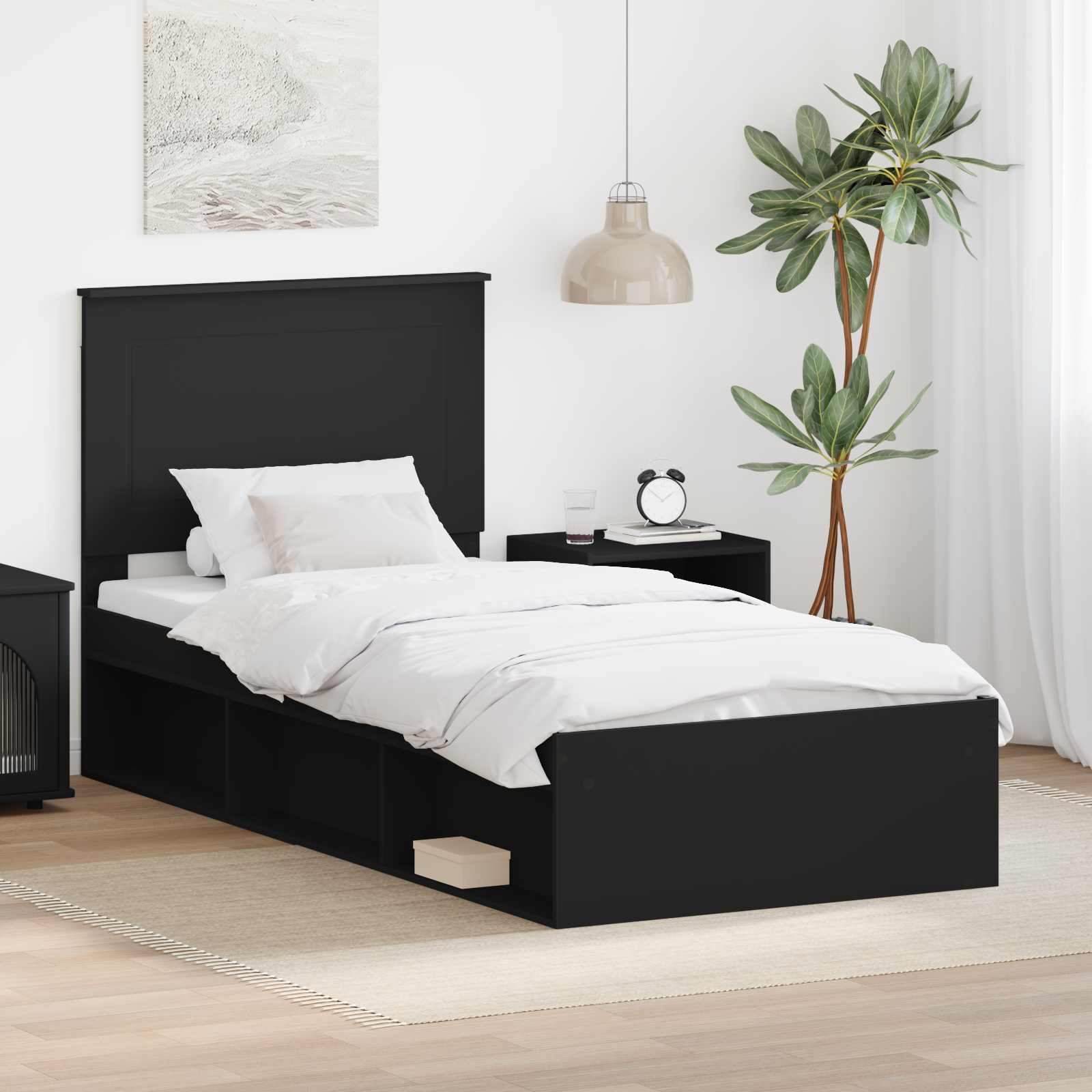 Sängram med huvudgavel Svart 75 x 190 cm Massiv furu