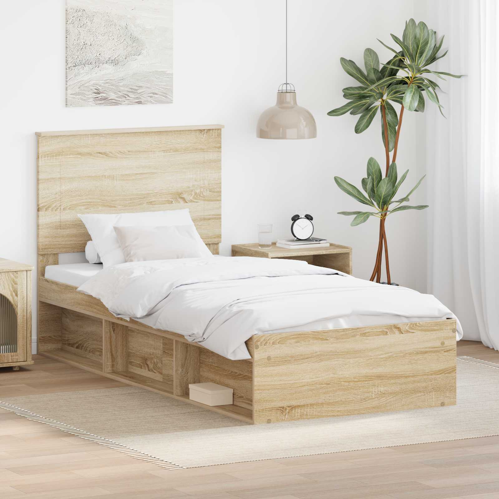 Sängram med huvudgavel Sonoma-ek 75 x 190 cm Massiv furu