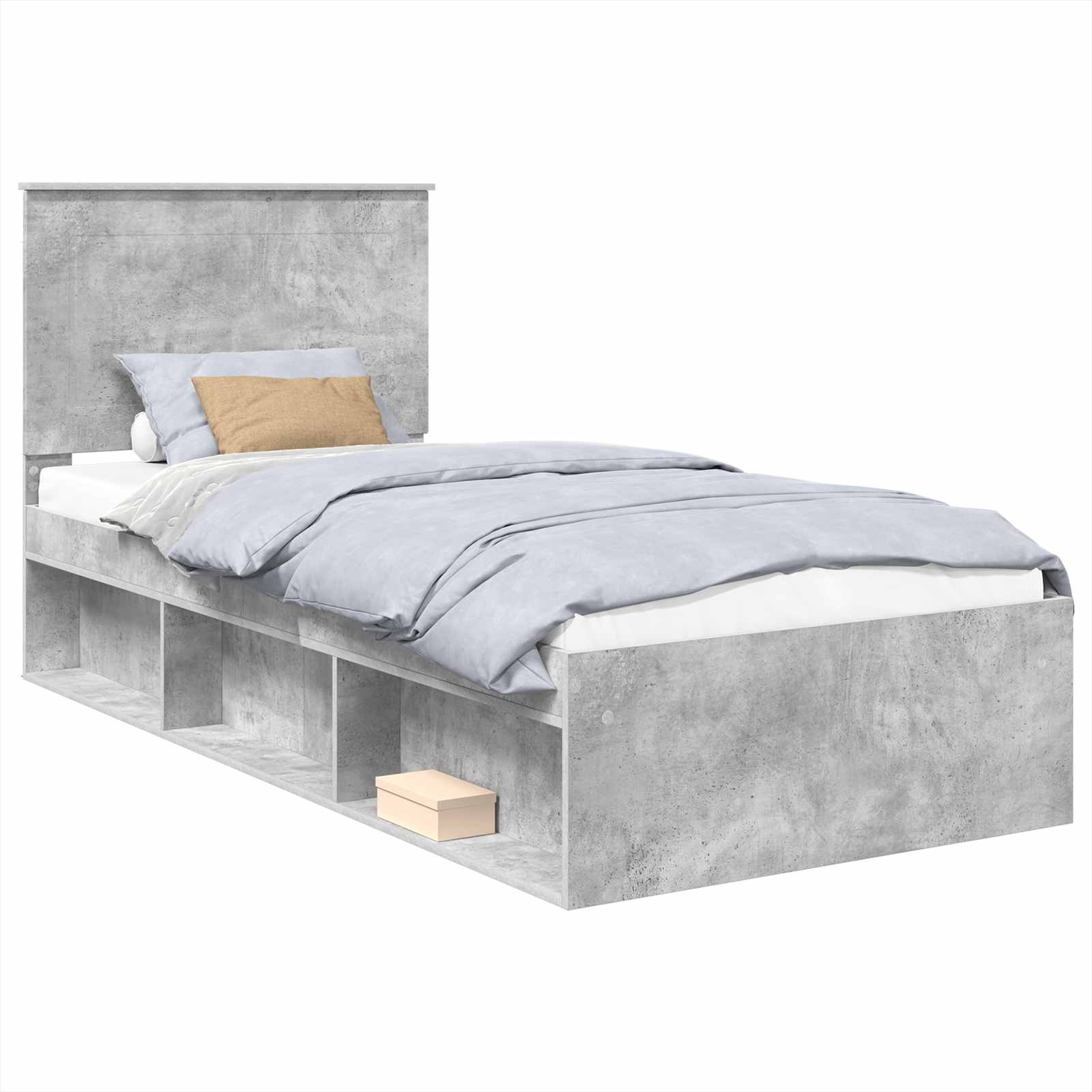 Sängram med huvudgavel Betonggrå 75 x 190 cm Massiv furu