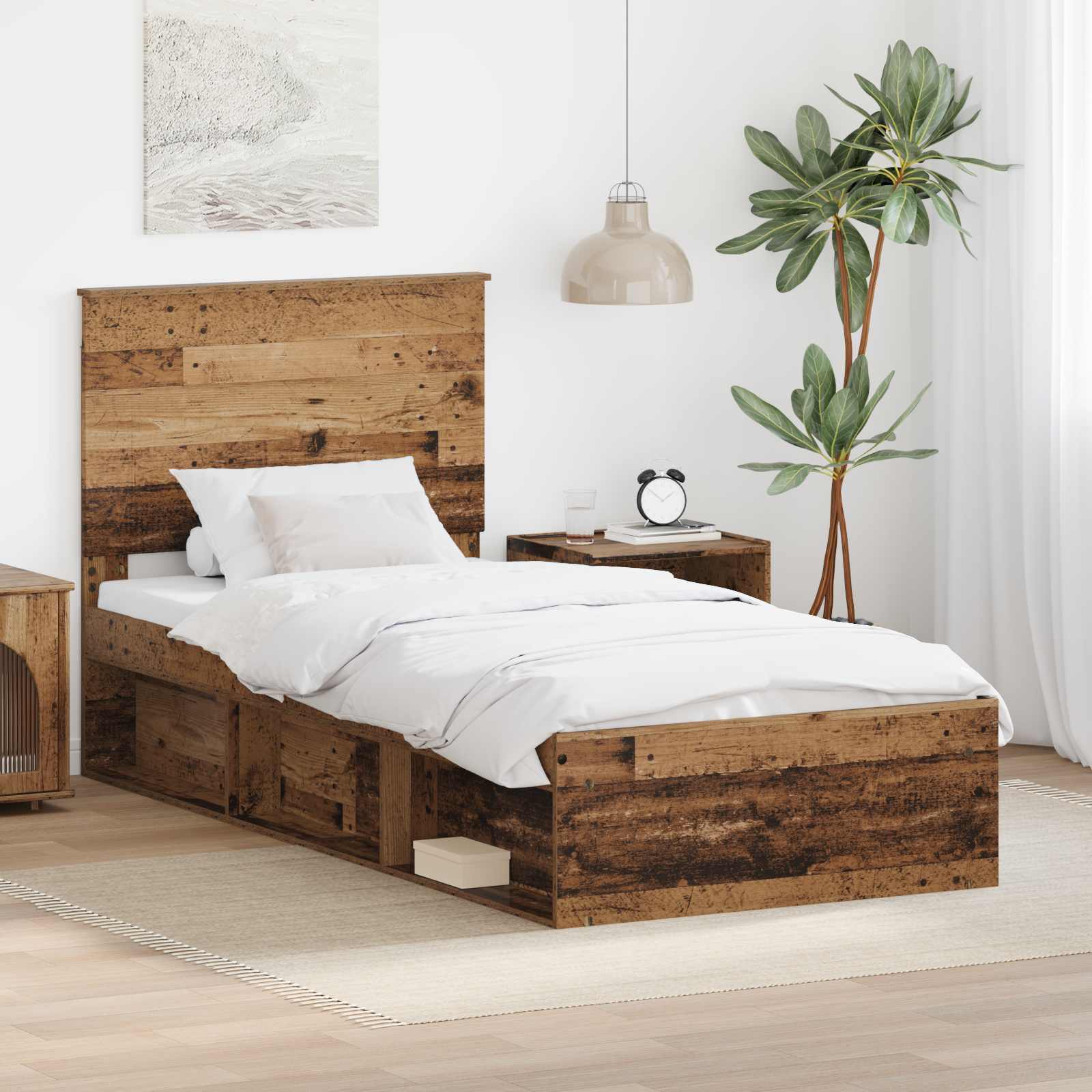 Sängram med huvudgavel Gammalt trä 75 x 190 cm Massiv furu