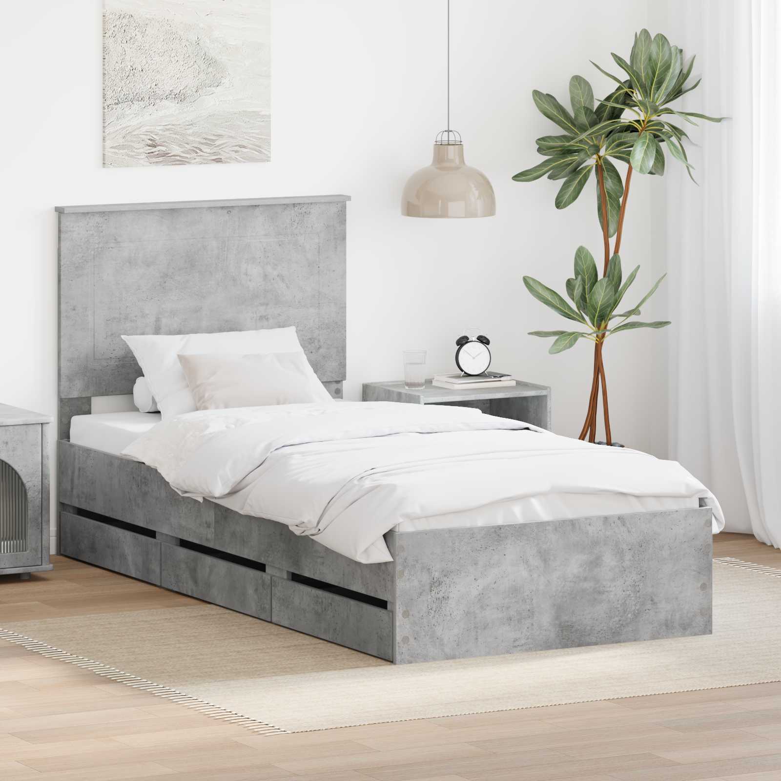 Sängram med låda med lagring Betonggrå 75 x 190 cm Ingenjörsträ