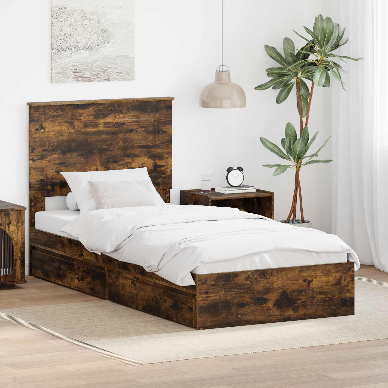 Förvaringssäng med låda Rökt ek 75 x 190 cm Konstruerat trä