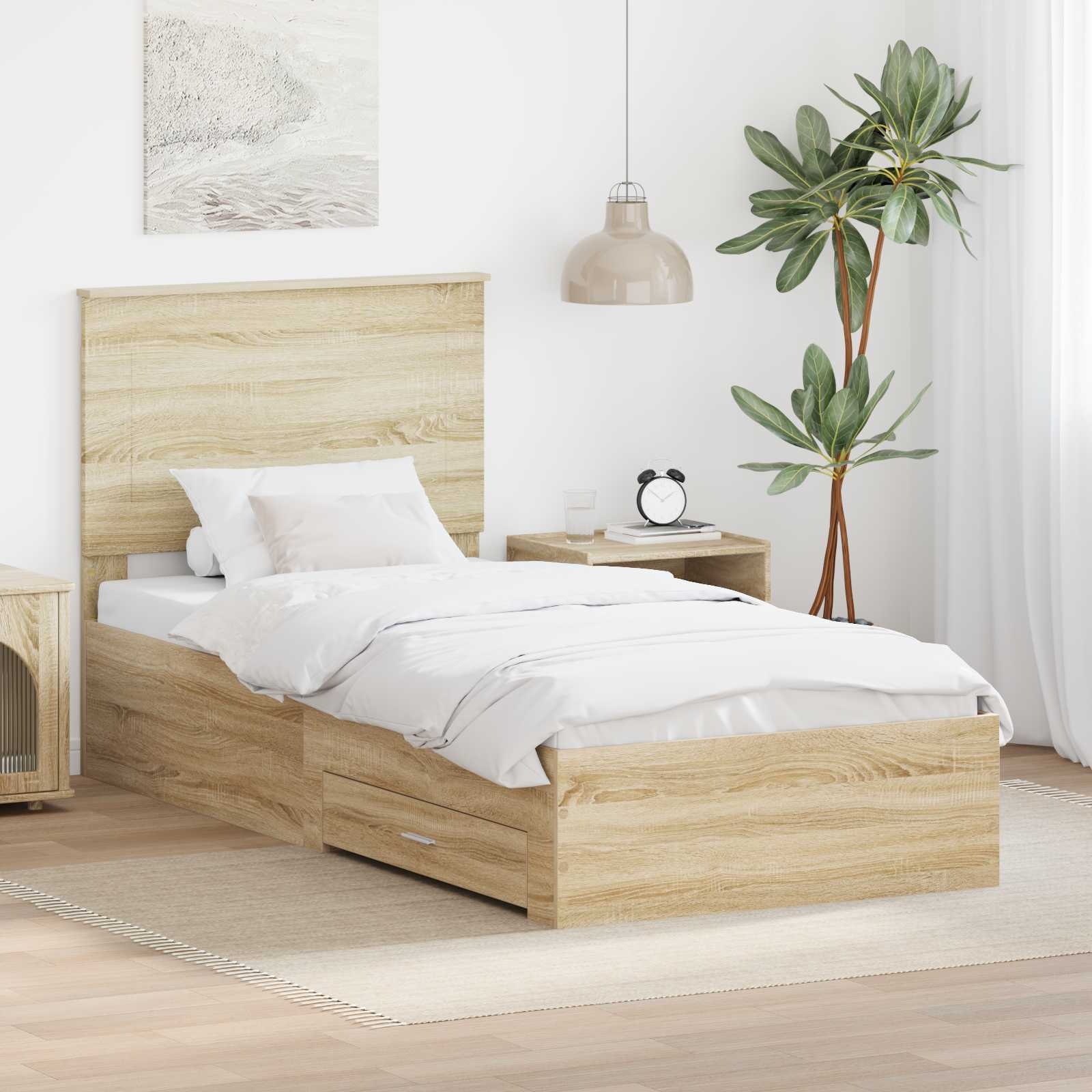 Sängram med låda Sonoma-ek 90 x 190 cm Konstruerat trä