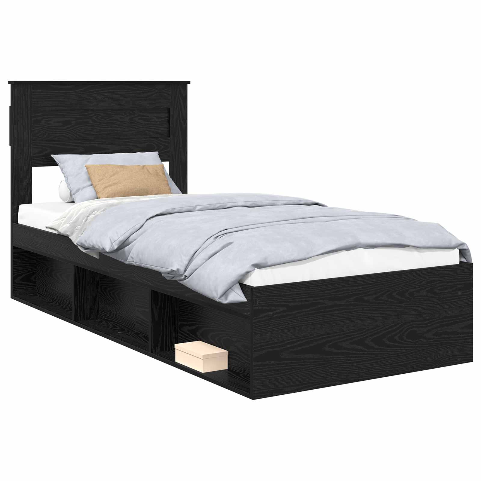 Sängram Enfärgad med huvudgavel Svart 75 x 190 cm Massiv furu