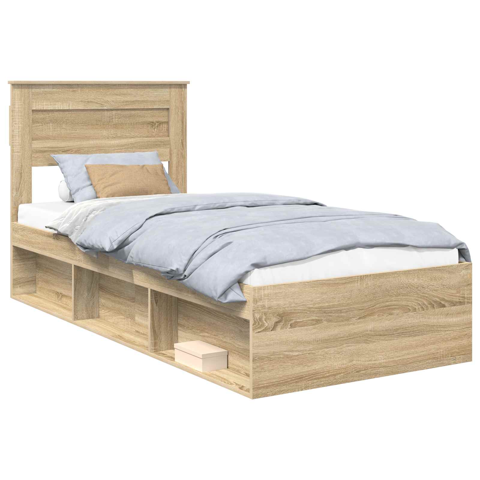 Sängram Enfärgad med lagring Sonoma-ek 75 x 190 cm Massiv furu