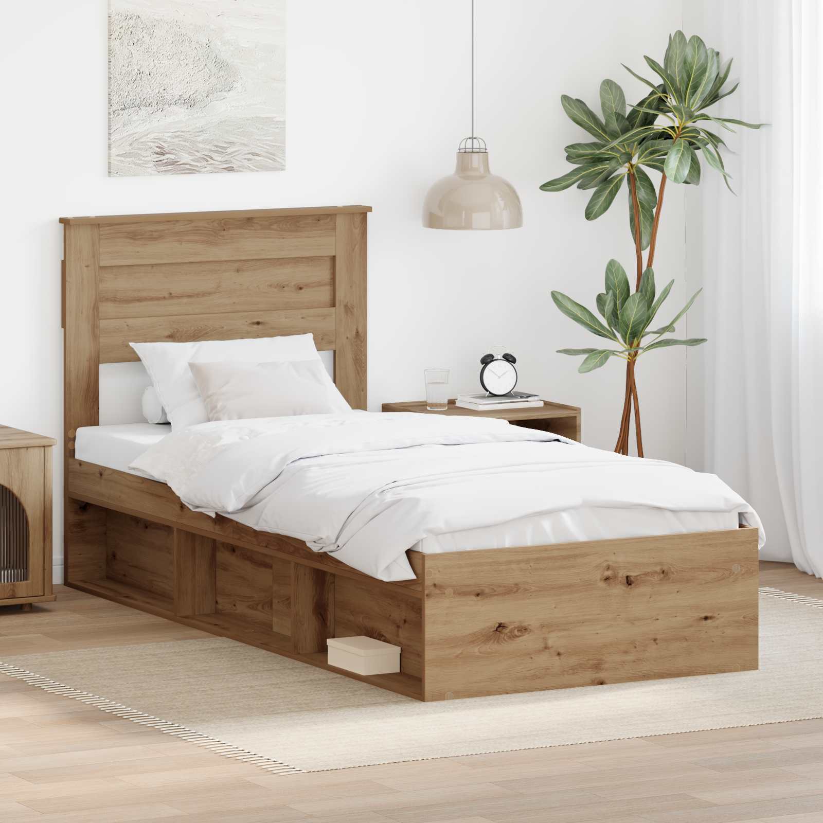 Sängram med huvudgavel Artisan Ek 75 x 190 cm Massiv furu