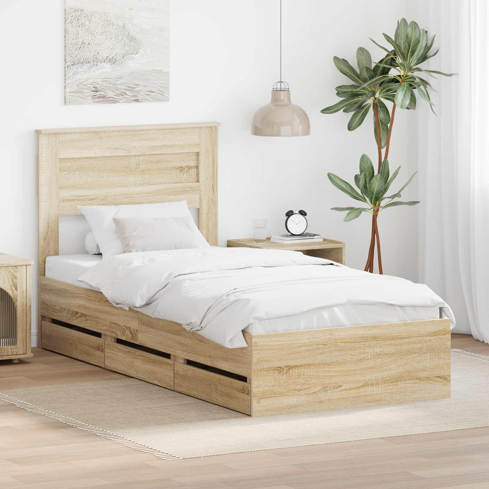 Sängram med låda med lagring Sonoma-ek 75 x 190 cm Ingenjörsträ