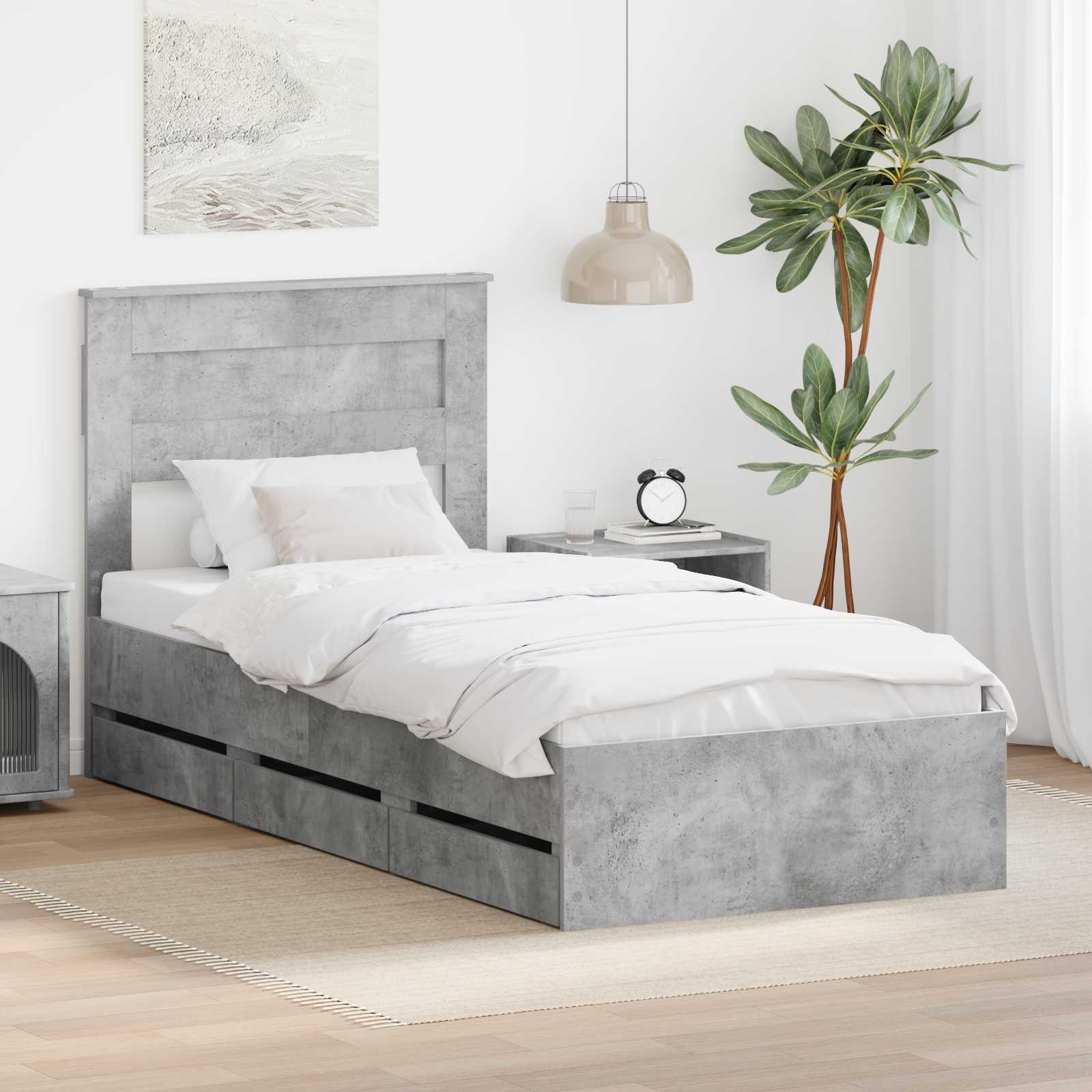 Sängram med låda med lagring Betonggrå 75 x 190 cm Ingenjörsträ