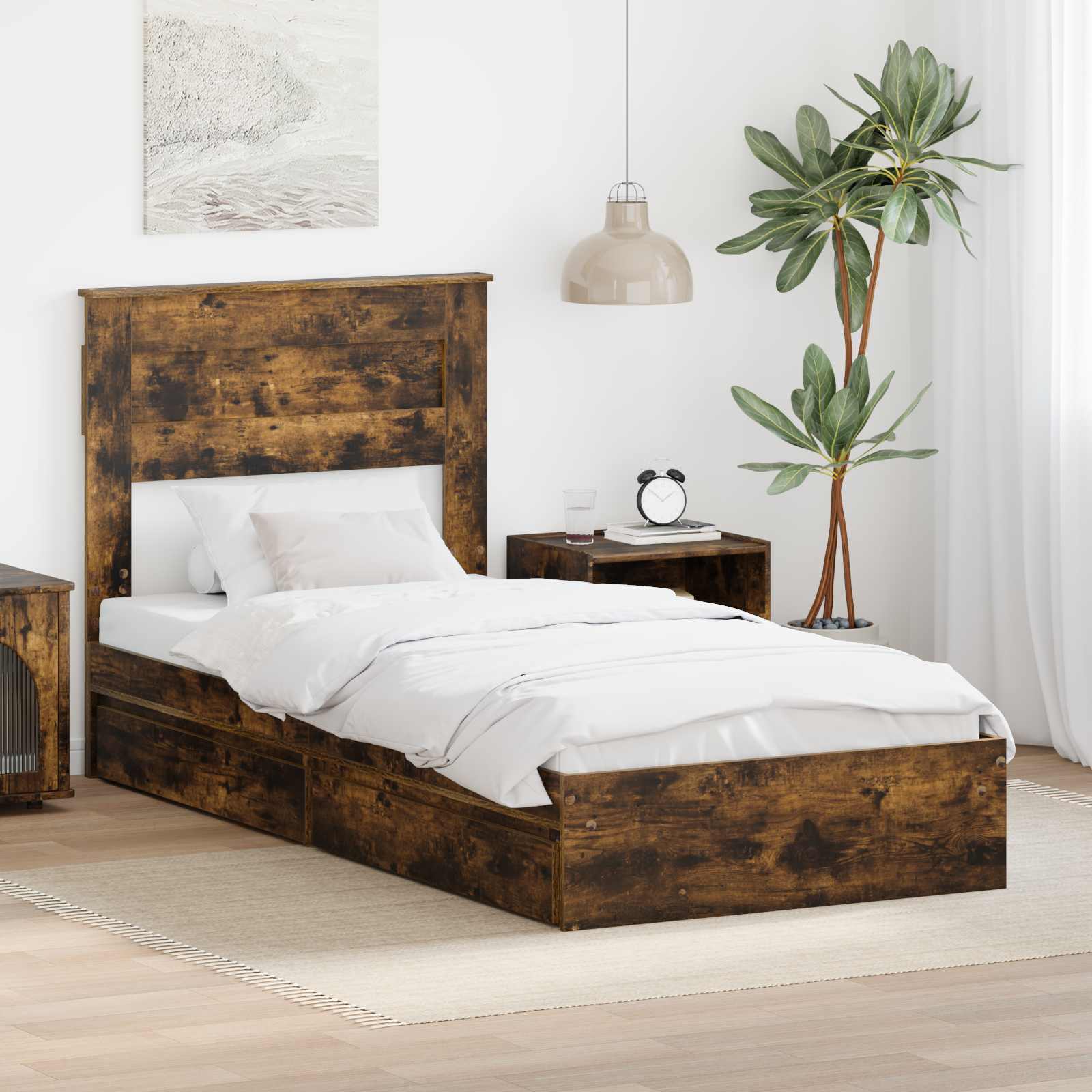 Förvaringssäng med låda Rökt ek 90 x 190 cm Konstruerat trä