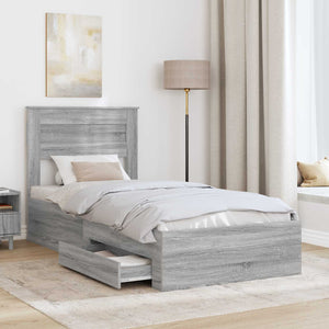Sängram med låda med huvudgavel med lagring Konstruerat trä