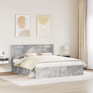 Sängram med huvudgavel Betong 200 x 200 cm Massiv furu