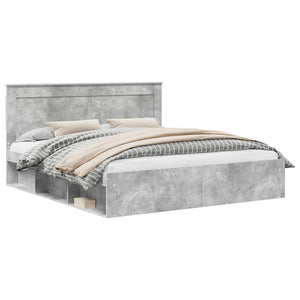 Sängram med huvudgavel Betong 200 x 200 cm Massiv furu