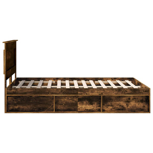 Sängram med huvudgavel Rökt ek 150 x 200 cm Massiv furu
