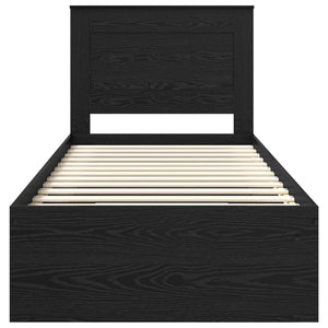 Sängram med huvudgavel med låda Svart 100 x 200 cm Massiv furu