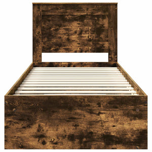 Sängram med huvudgavel Rökt ek 90 x 190 cm Massiv furu