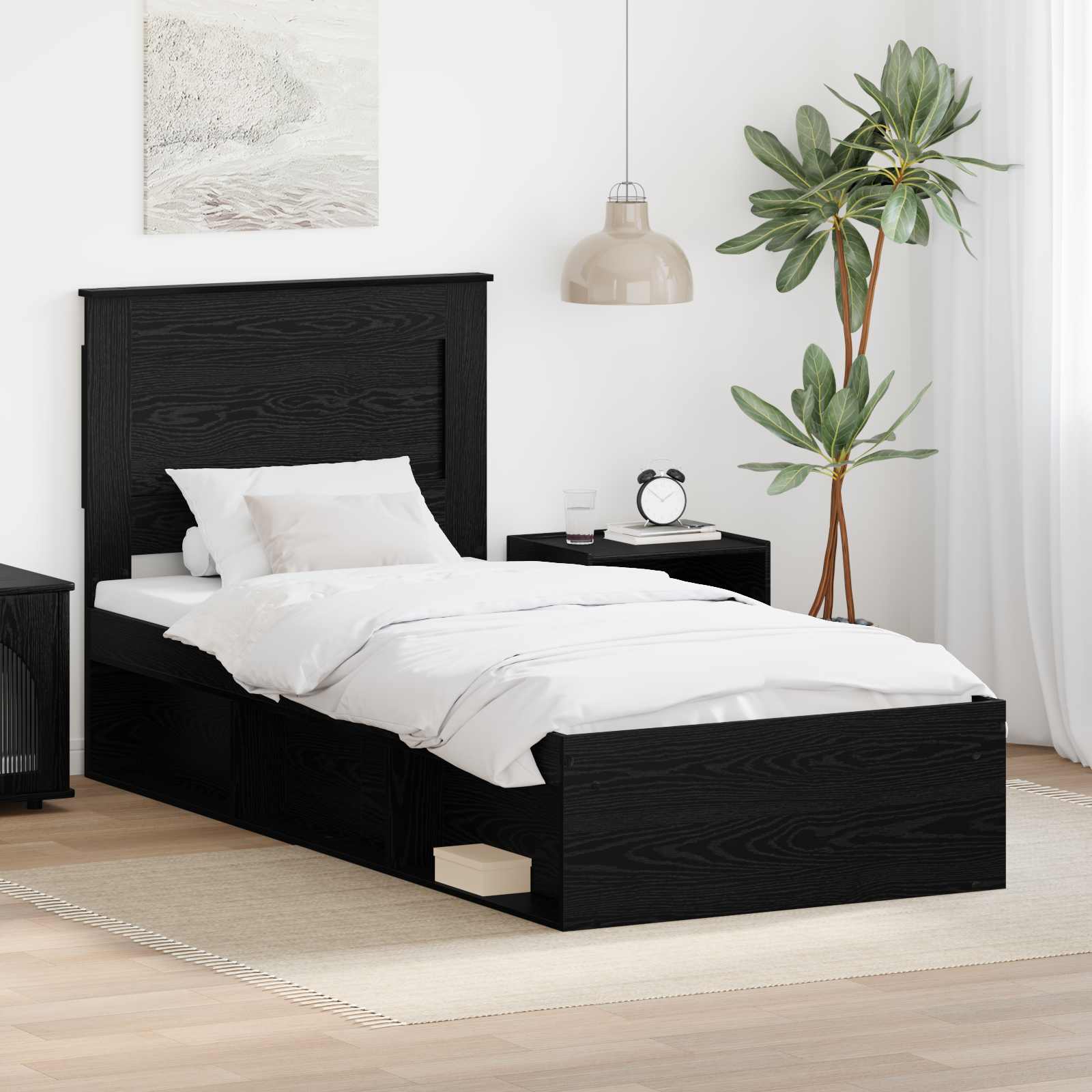 Sängram med huvudgavel Svart 75 x 190 cm Massiv furu