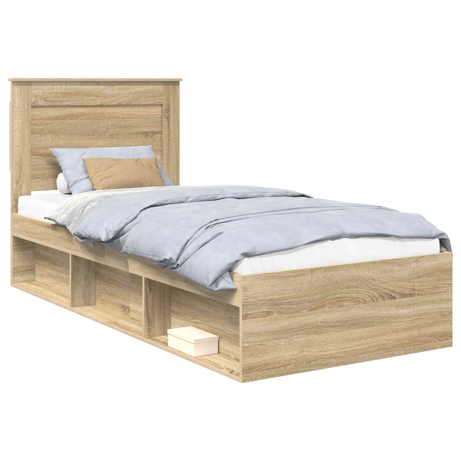 Sängram med låda Enfärgad Sonoma-ek 75 x 190 cm Massiv furu