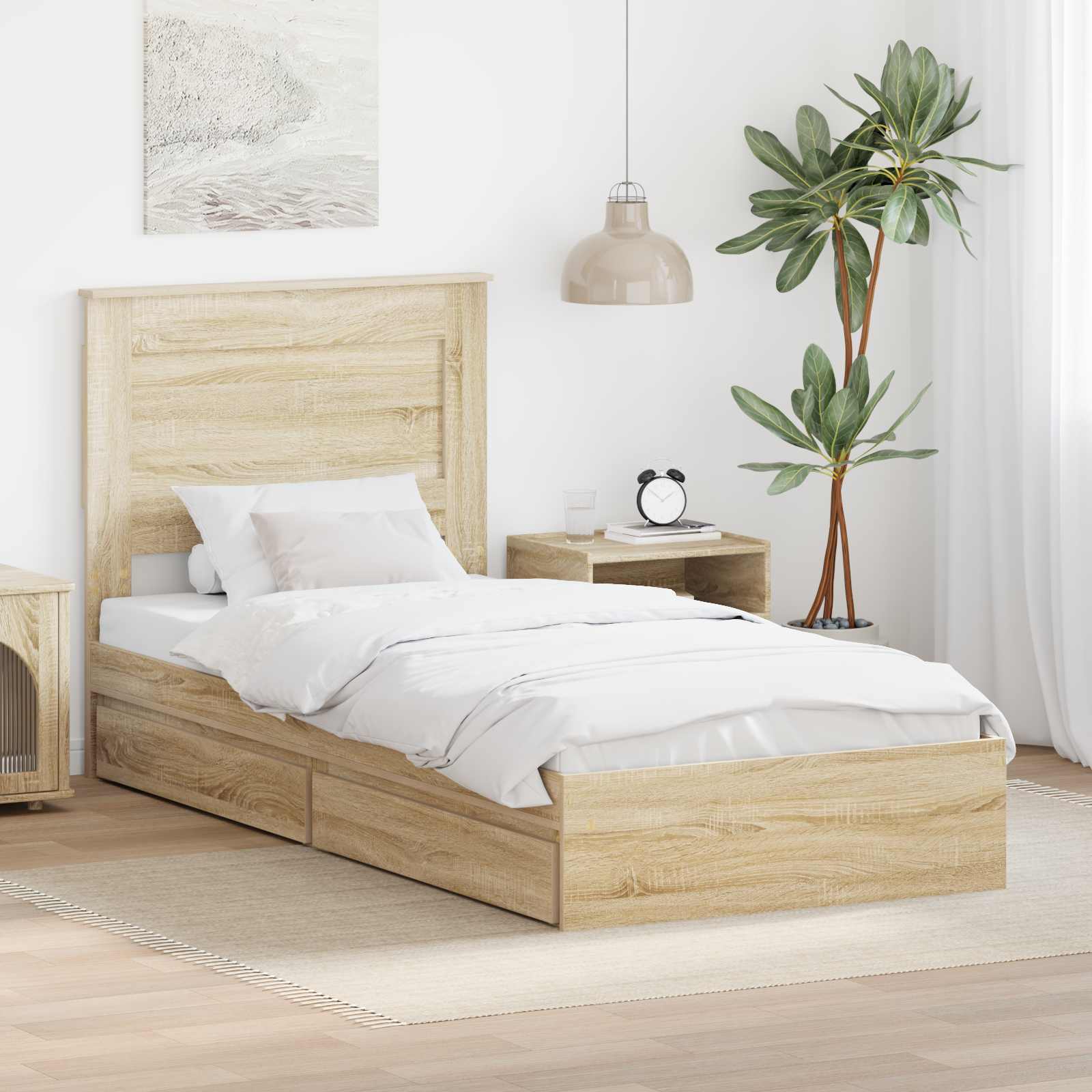 Förvaringssäng med låda Sonoma-ek 75 x 190 cm Konstruerat trä