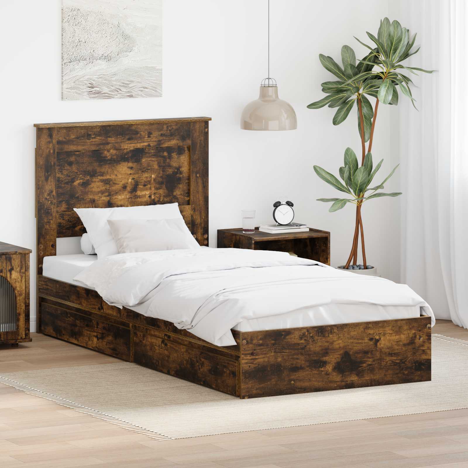 Förvaringssäng med låda Rökt ek 75 x 190 cm Konstruerat trä