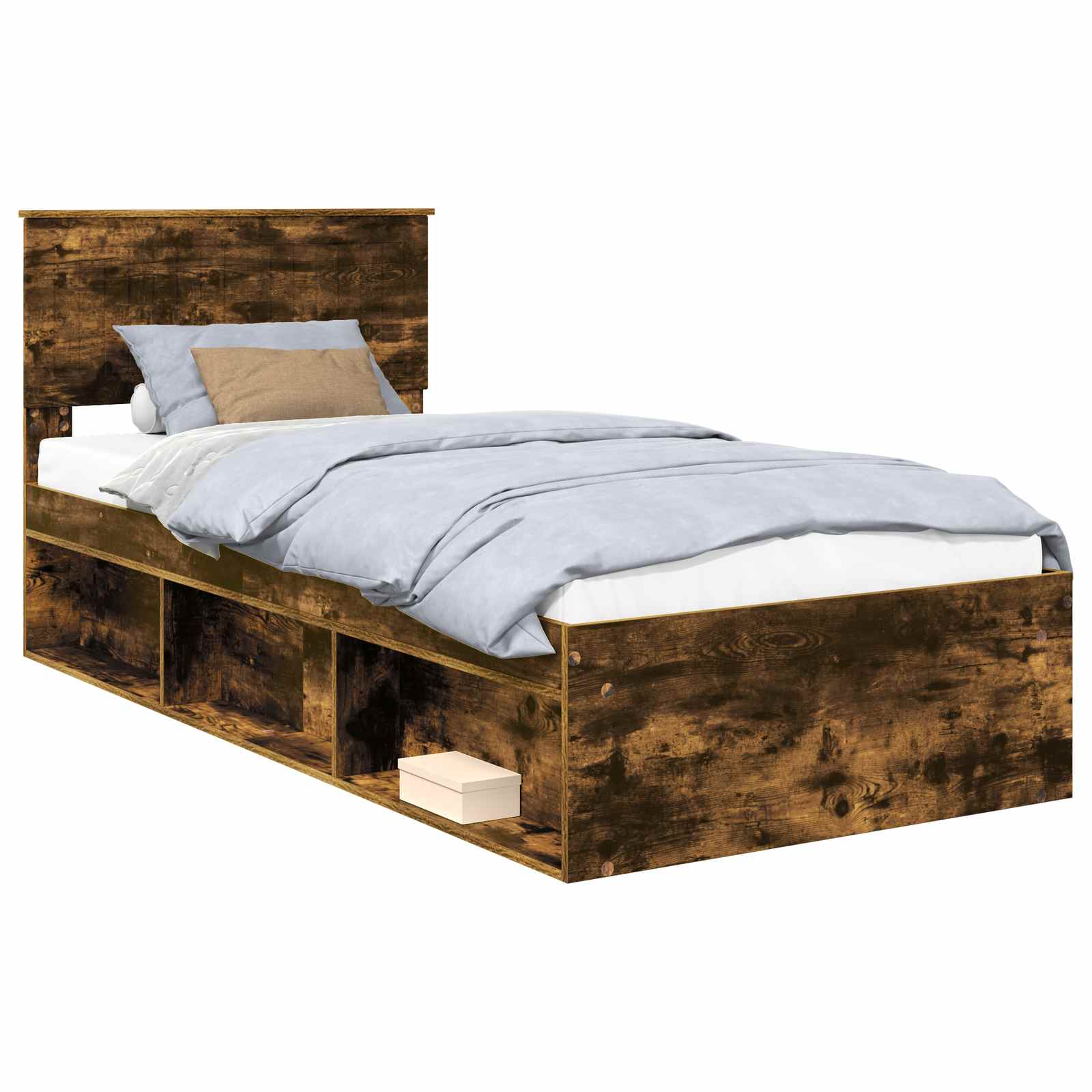 Sängram med huvudgavel Rökt ek 90 x 190 cm Massiv furu