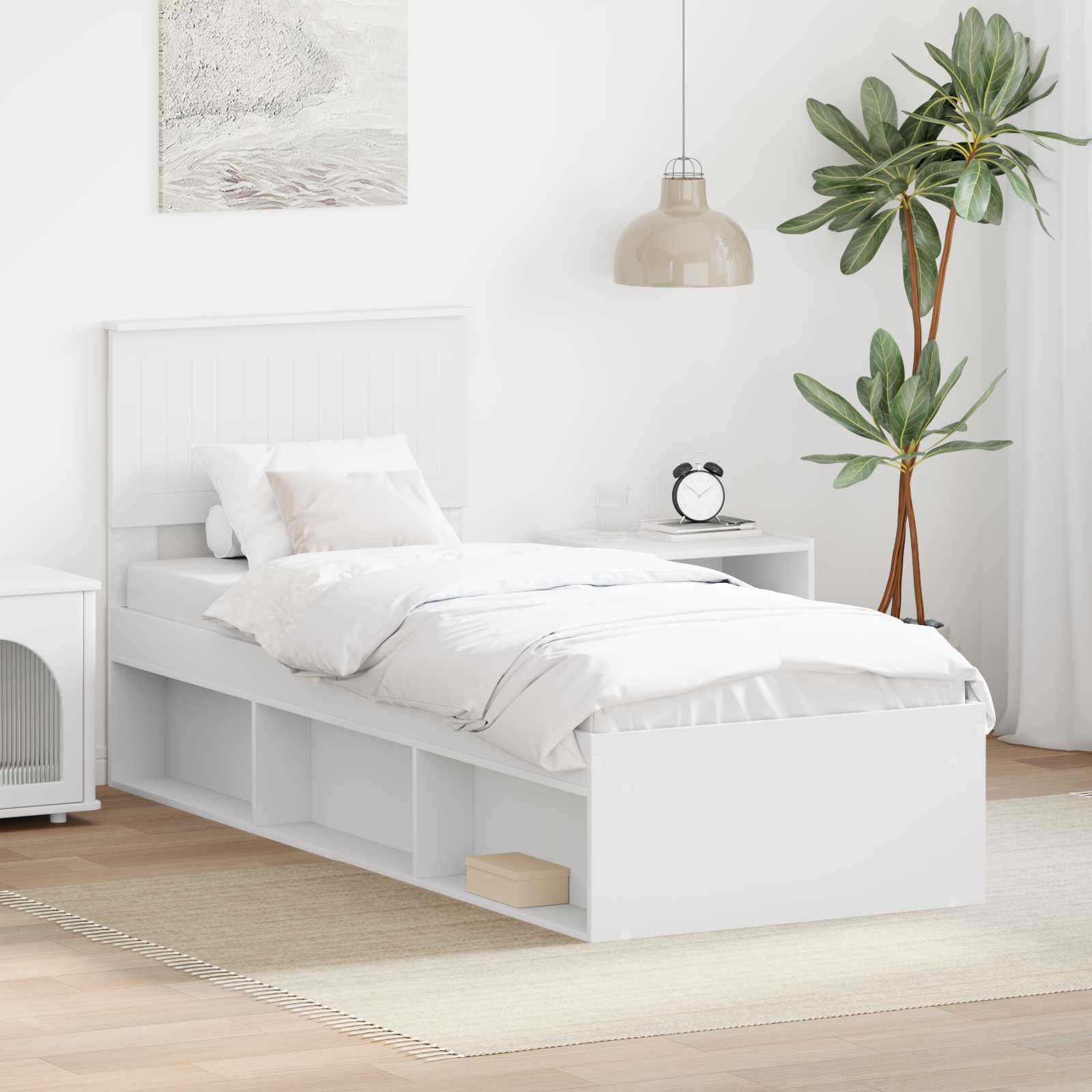 Sängram med huvudgavel Vit 75 x 190 cm Massiv furu