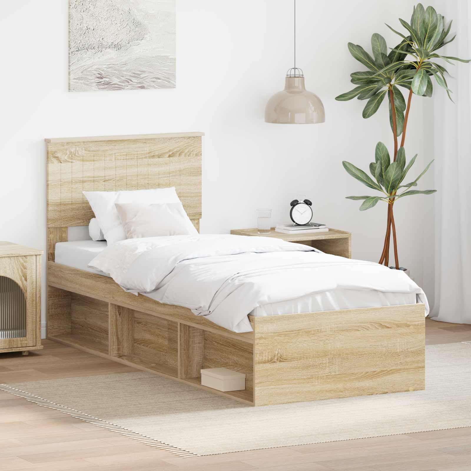Sängram med huvudgavel Sonoma-ek 75 x 190 cm Massiv furu
