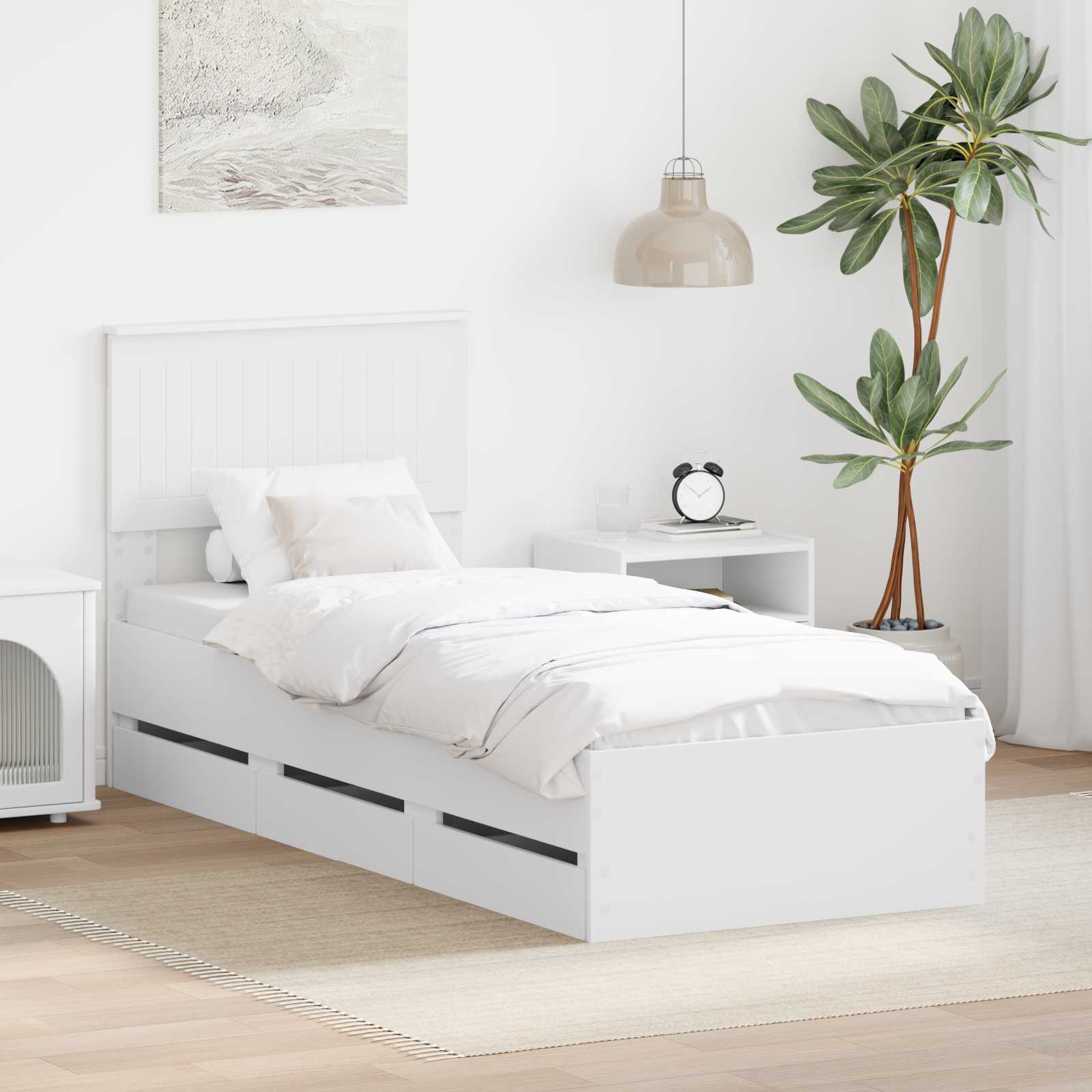 Sängram med låda med huvudgavel Vit 75 x 190 cm Ingenjörsträ