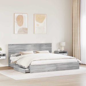 Förvaringssäng med låda Grå Sonoma 200 x 200 cm Konstruerat trä