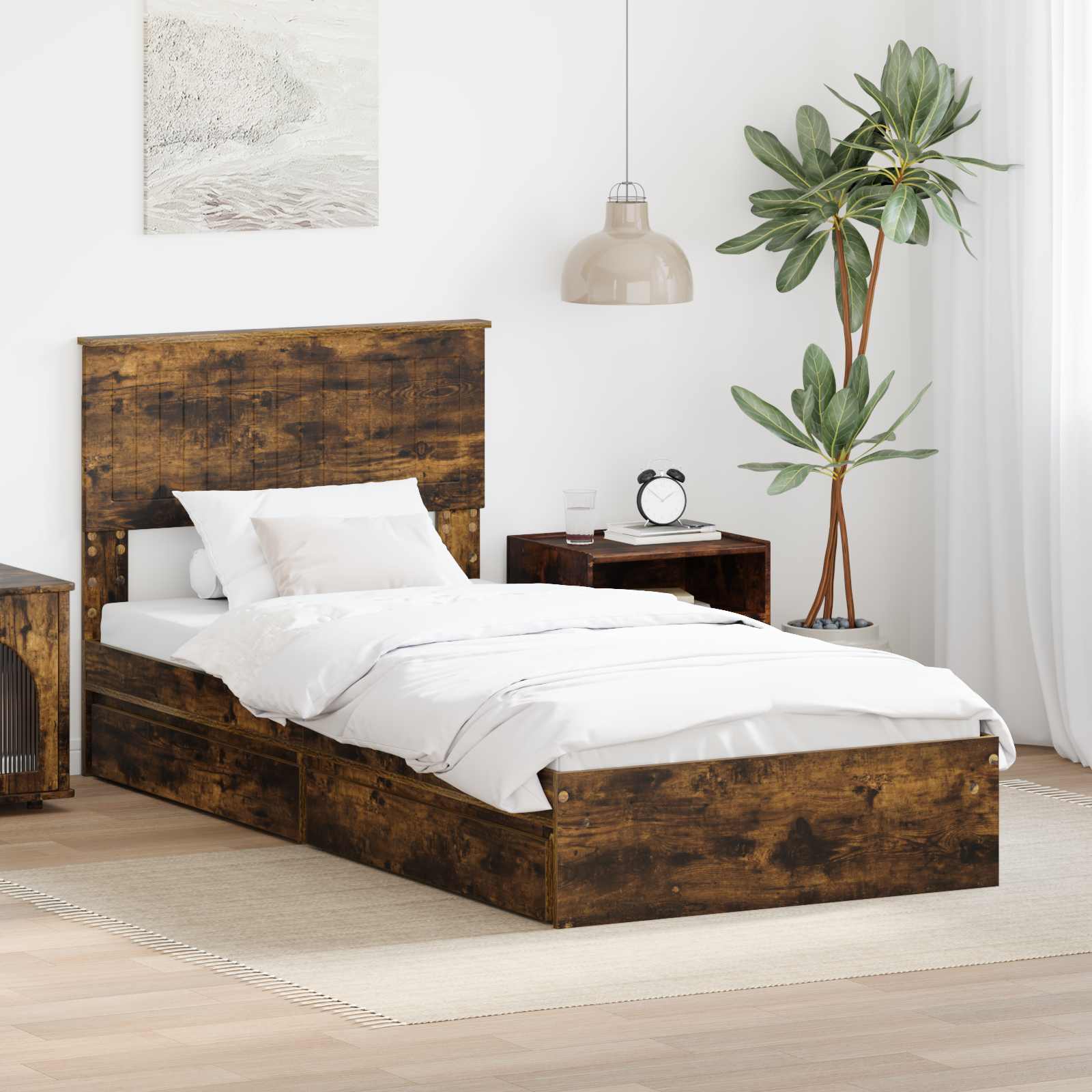 Förvaringssäng med låda Rökt ek 90 x 200 cm Konstruerat trä