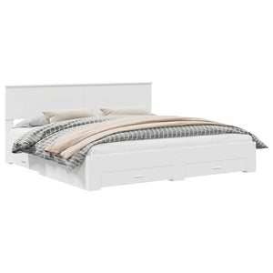 Sängram med huvudgavel Vit 200 x 200 cm Konstruerat trä