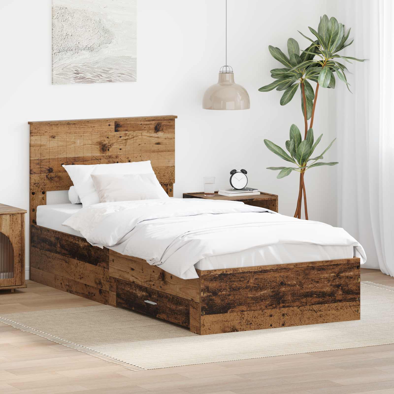 Sängram med låda Gammalt trä 90 x 200 cm Konstruerat trä