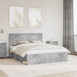 Sängram med huvudgavel Betong 160 x 200 cm Massiv furu