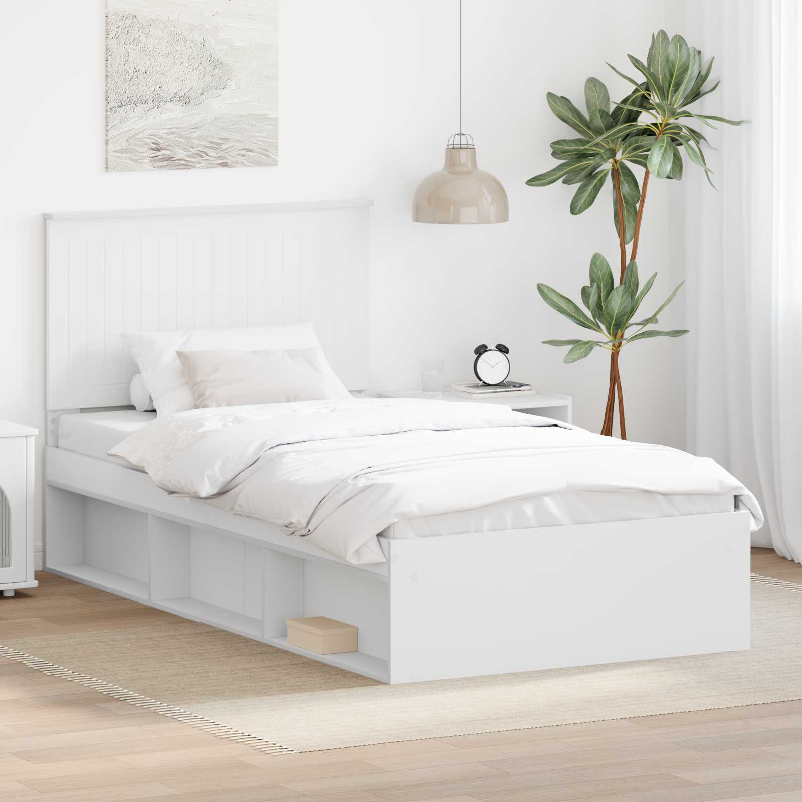 Sängram med huvudgavel Vit 100 x 200 cm Massiv furu